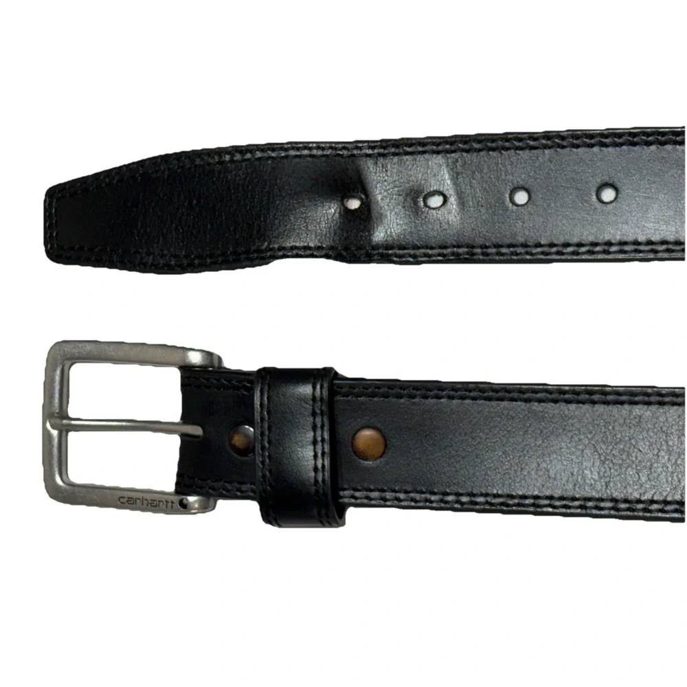 Carhartt Belt Top Grain Leather Men Sz‎ 40 Black WB5503-M Workwear Silver Buckle